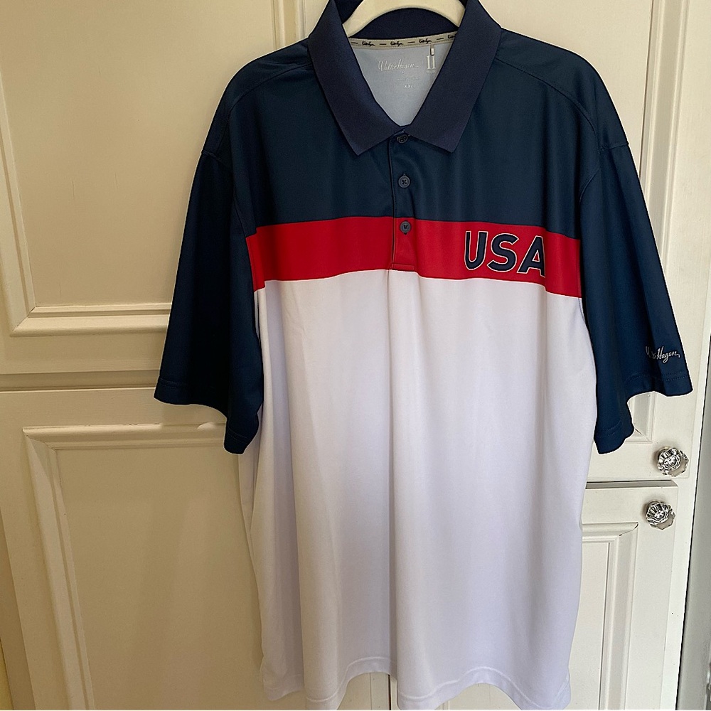 Walter Hagen Mens 11 Majors Size XXL USA Red Navy White Perf Polo Style MGA11409